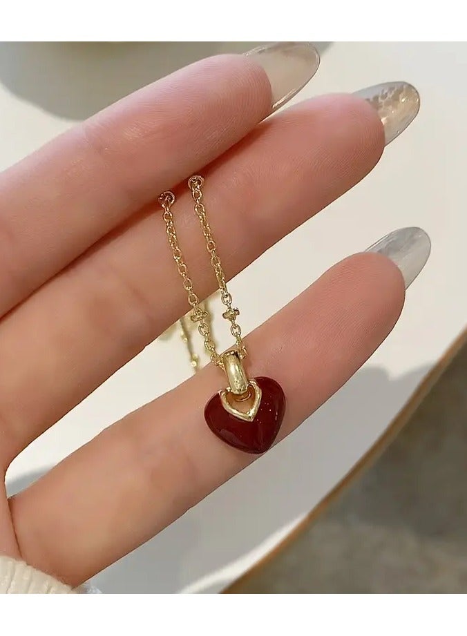 Goolsky Elegant 14K Golden Plated Zinc Alloy Necklace with Resin Red Heart Pendant, Simple Style for Daily and Party Occasions, All-Season Fashion Jewelry - Image 3