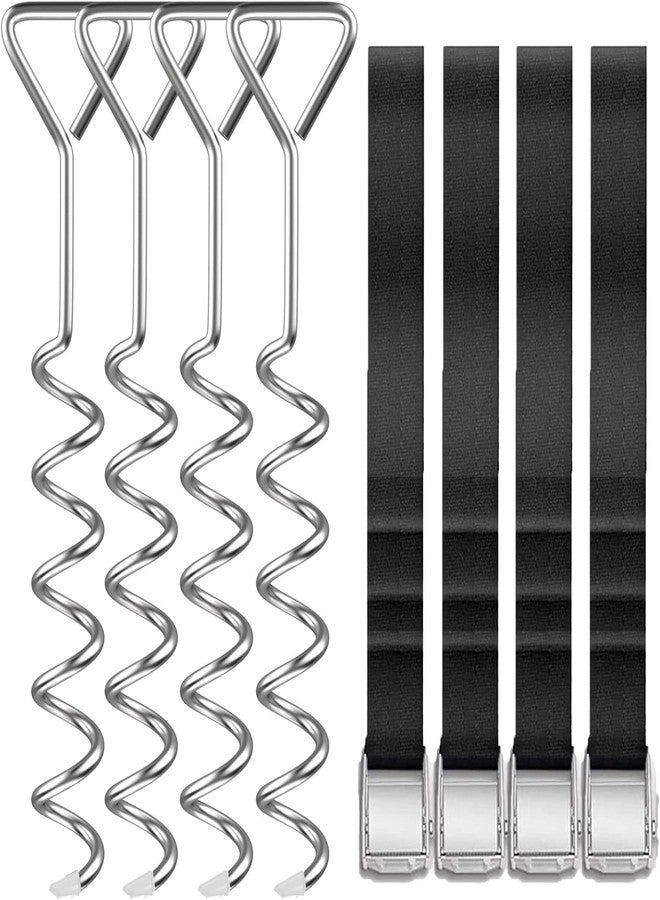 Safly Fun Heavy Duty Trampoline Stakes Anchor Kit, Spiral Ground Anchors with Straps & Installation Tool, Secure for Trampoline, Tent, Canopy, Gazebo, Dog Tie-Out (4-Pack) - Image 1