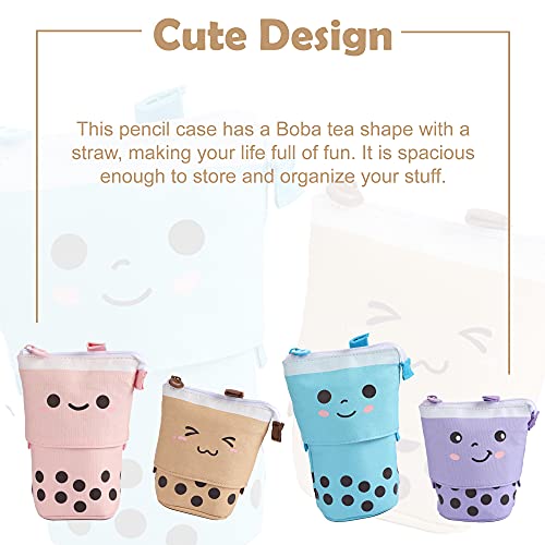 FINEMOE Polyester Standing Pencil Case Cute Pencil Pouch For Girls Boys - Korean Boba Pop Up Stationery Makeup Cosmetic Organizer Box, Pen Pencil For Boys Kids Women School Students (Purple) - Image 4