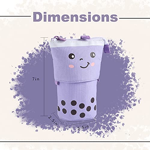 FINEMOE Polyester Standing Pencil Case Cute Pencil Pouch For Girls Boys - Korean Boba Pop Up Stationery Makeup Cosmetic Organizer Box, Pen Pencil For Boys Kids Women School Students (Purple) - Image 5
