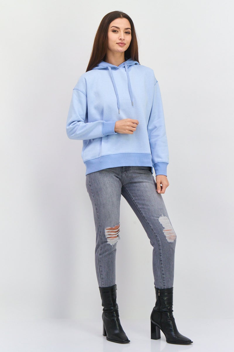 ESPRIT Women Solid Long Sleeve Fleece Hoodie, Light Blue - Image 4