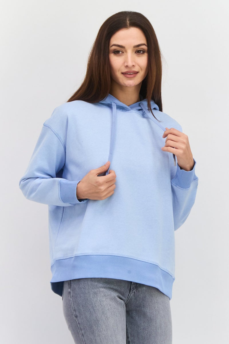 ESPRIT Women Solid Long Sleeve Fleece Hoodie, Light Blue - Image 1