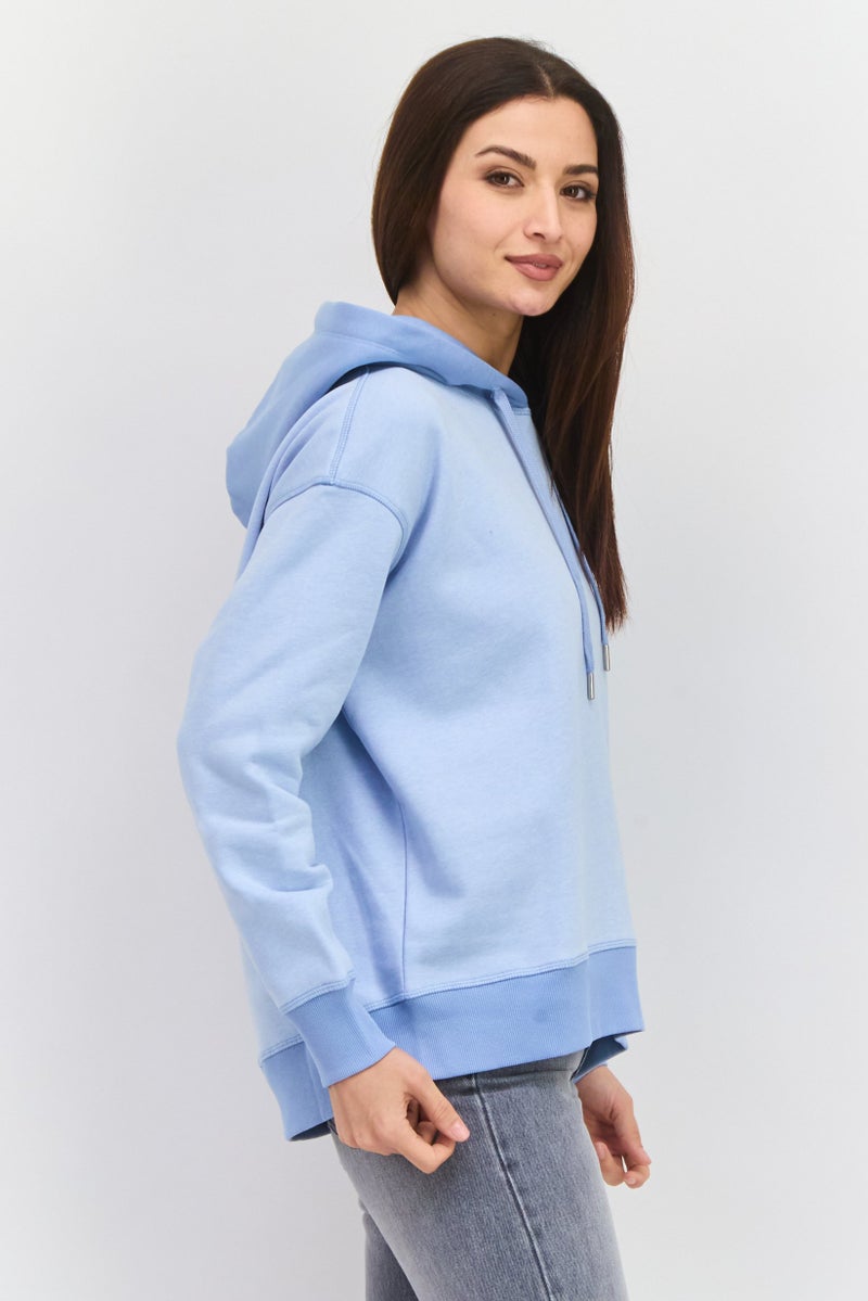 ESPRIT Women Solid Long Sleeve Fleece Hoodie, Light Blue - Image 2