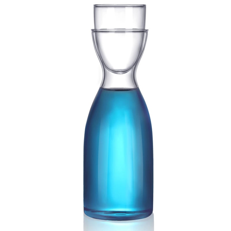 Bedside Water Carafe Set with Tumbler Glass Set for Bathroom Mouth Washer Dispenser Mouth Wash Containers Decanter with Cup Glass Pitcher Bottle Container Nightstand or Kitchen 600 ml 1