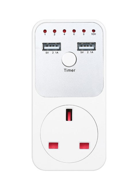 Countdown Timer Socket with 2 USB Port White