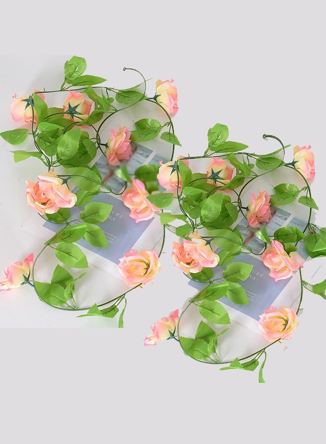 Artificial Silk Rose Ivy Vine Garland Wedding Party Home Decoration Gold Pink/Green 2.4m 18 Roses - Image 2
