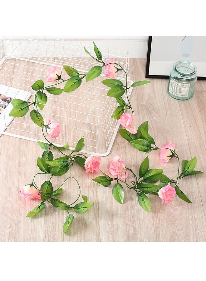 Artificial Silk Rose Ivy Vine Garland Wedding Party Home Decoration Gold Pink/Green 2.4m 18 Roses - Image 3