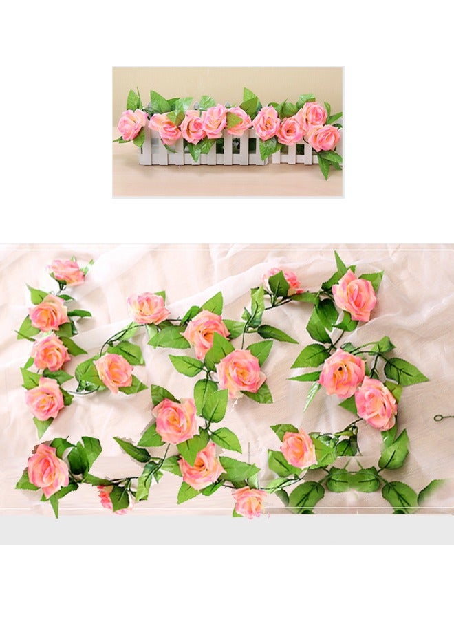Artificial Silk Rose Ivy Vine Garland Wedding Party Home Decoration Gold Pink/Green 2.4m 18 Roses - Image 4