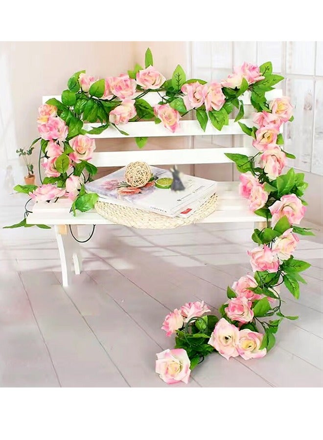 Artificial Silk Rose Ivy Vine Garland Wedding Party Home Decoration Gold Pink/Green 2.4m 18 Roses - Image 1