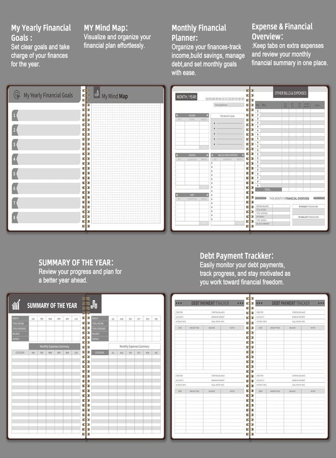 Kamoy Undated Monthly Bill Payment - 48-Month Undated Financial Organizer with Income Tracker, Savings & Debt Management, Yearly Goals, Expense Tracking 8.7×10.6 In, Brown - Image 5