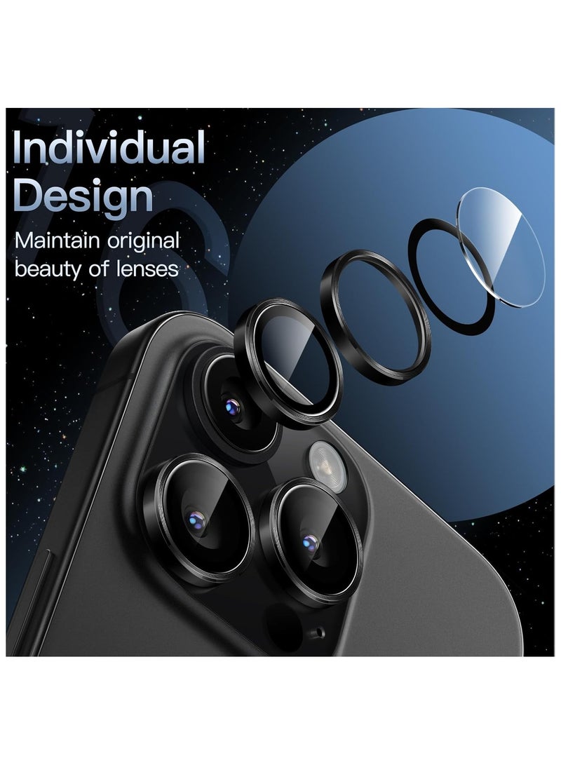 Camera Lens Protector for iPhone 16 Pro Max Tempered Glass Aluminum Ring Cover, HD Clear, iPhone Camera Design Matching, Anti-Reflective, Anti-Scratch, Full Set (black) - Image 3