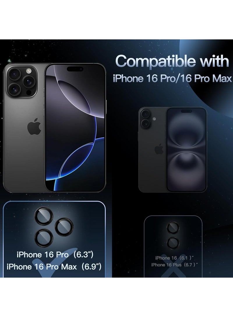 Camera Lens Protector for iPhone 16 Pro Max Tempered Glass Aluminum Ring Cover, HD Clear, iPhone Camera Design Matching, Anti-Reflective, Anti-Scratch, Full Set (black) - Image 2