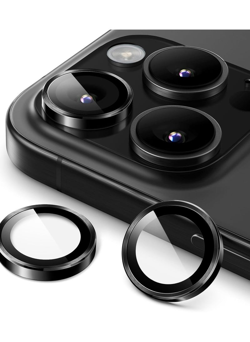 Camera Lens Protector for iPhone 16 Pro Max Tempered Glass Aluminum Ring Cover, HD Clear, iPhone Camera Design Matching, Anti-Reflective, Anti-Scratch, Full Set (black) - Image 1