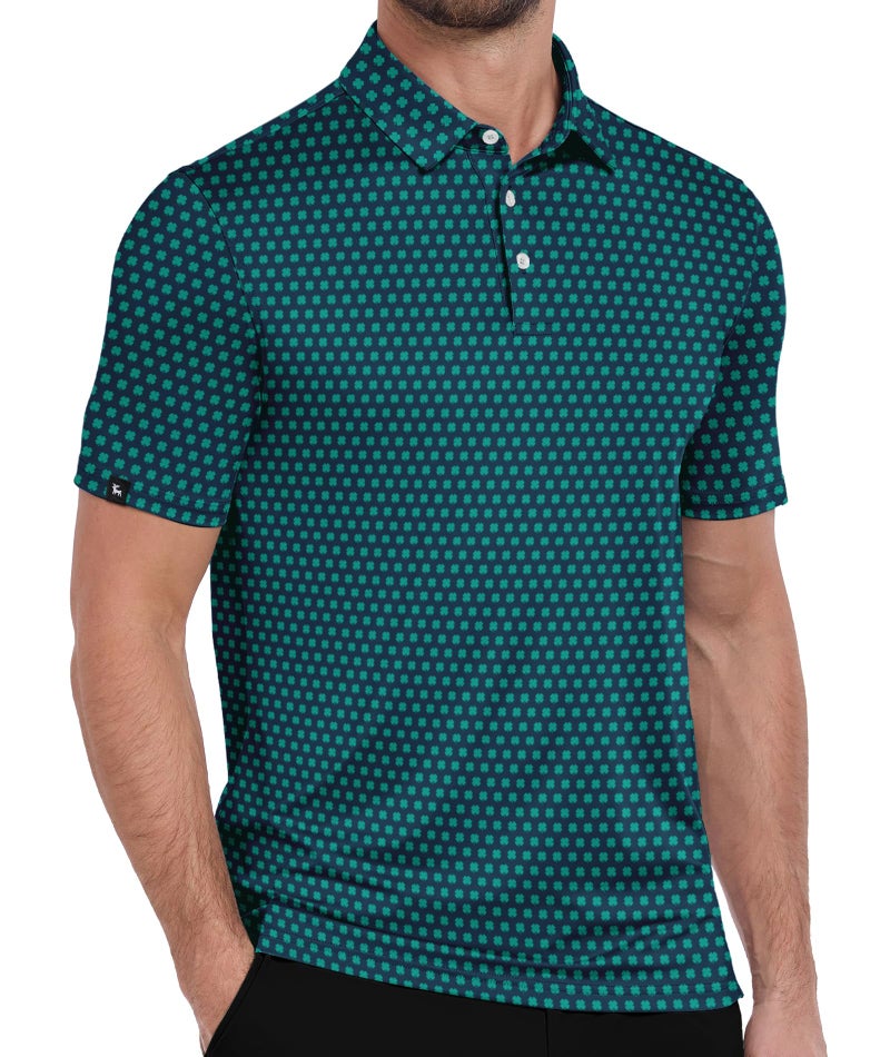 ZITY Mens Print Polo Shirts Short Sleeve Moisture Wicking Shirts for Men Golf Tennis Daily Casual Collared T-Shirt Four-Leaf Clover Large - Image 1