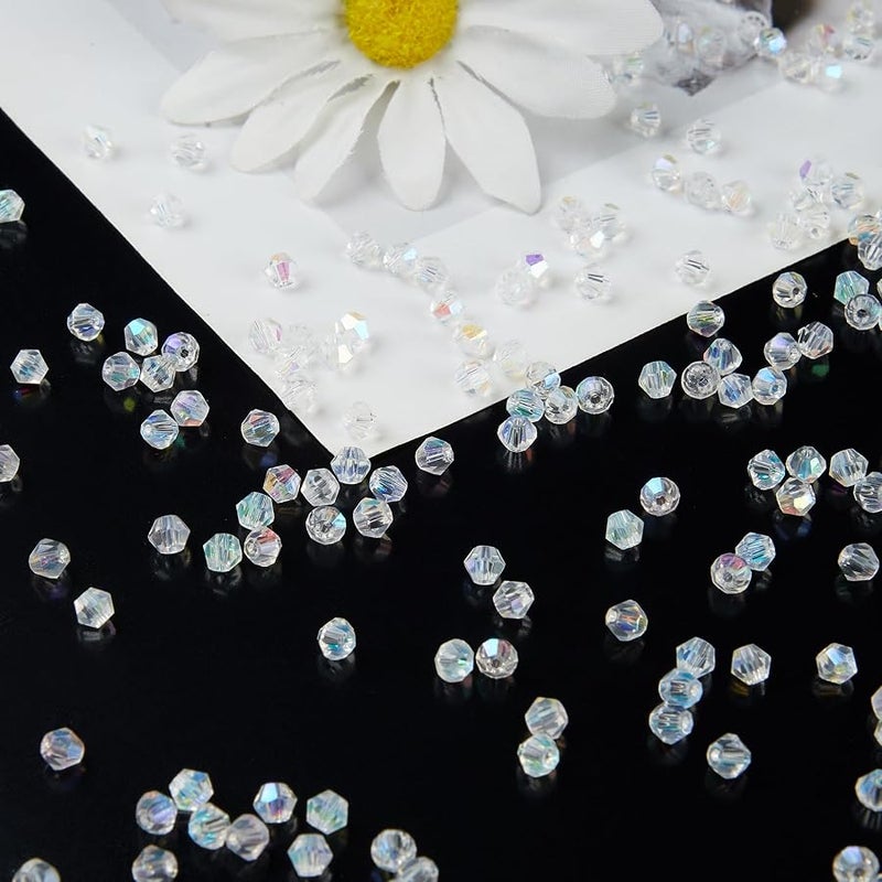 Laopottbeads 1100PCS 4mm Bicone Crystal Glass Beads for Jewelry Making, Sparkling Mini Beads for Suncatchers, DIY Bracelets & Craft Projects (AB White) - Image 2
