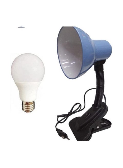 Blue clip desk lamp with movable arm + 12W white bulb