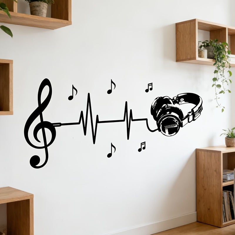 Black Headphones Self-Adhesive Waterproof PVC Music Wall Decals Irregular Shape DIY Earphone Decor - Image 5