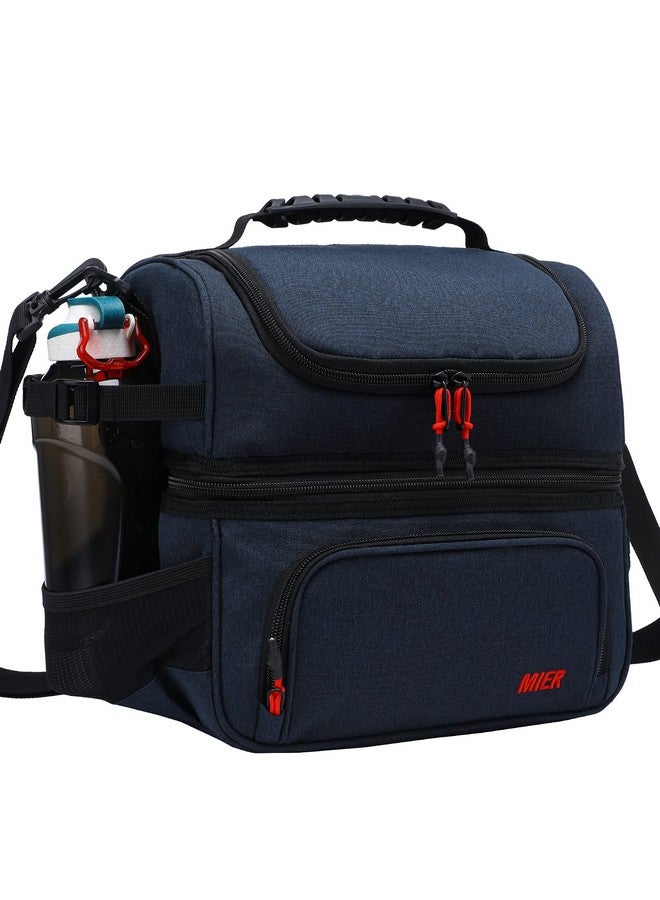 MIER Dual Compartment Lunch Bag Tote with Shoulder Strap for Men and Women Insulated Leakproof Cooler Bag, Dark Blue - Image 1
