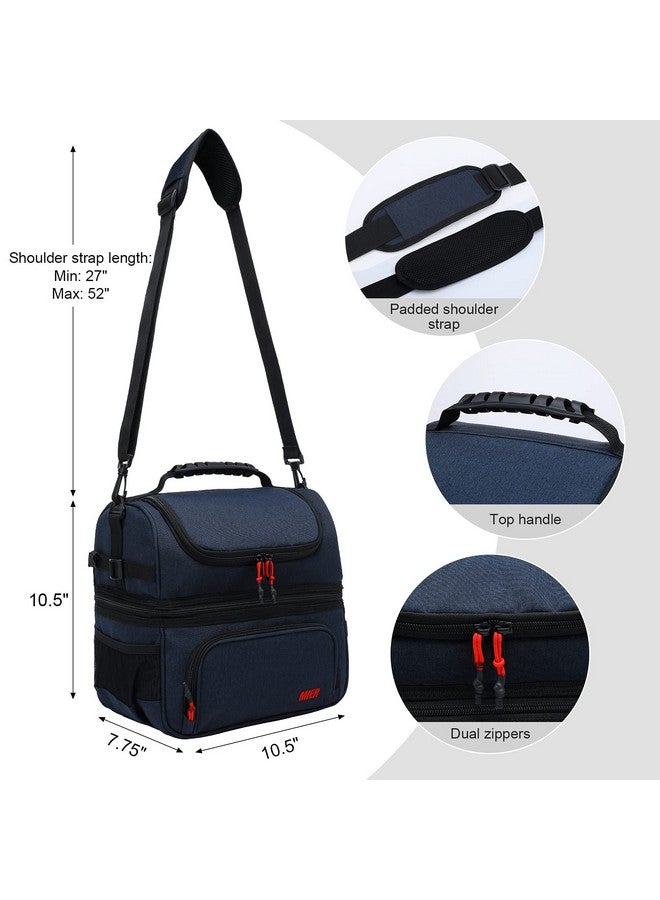 MIER Dual Compartment Lunch Bag Tote with Shoulder Strap for Men and Women Insulated Leakproof Cooler Bag, Dark Blue - Image 4