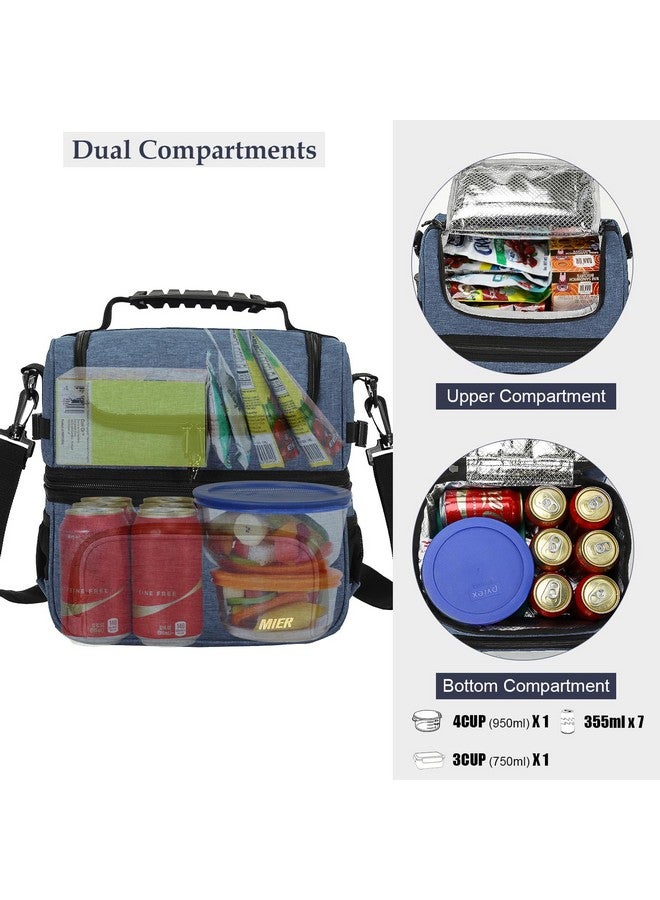MIER Dual Compartment Lunch Bag Tote with Shoulder Strap for Men and Women Insulated Leakproof Cooler Bag, Dark Blue - Image 2