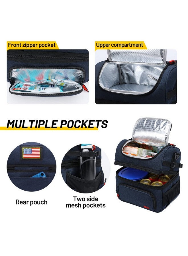 MIER Dual Compartment Lunch Bag Tote with Shoulder Strap for Men and Women Insulated Leakproof Cooler Bag, Dark Blue - Image 3