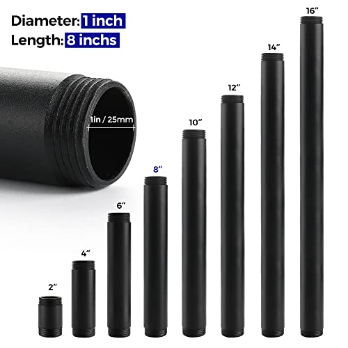 HomeExpert 1x 8 Black Painted Industrial Pipe Home Expert 10 Pack Black Malleable Cast Iron Pipe Heavy Duty Pre Cut Metal Pipe Threaded Gray Pipe Fitting for Industrial Vintage Style DIY Project - Image 3