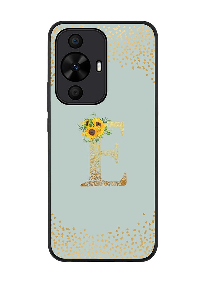 Stylizedd Rugged Black edge case for Huawei nova 12s / Huawei nova 11/ Huawei nova 12 Lite 4G,Custom Monogram Initial Letter Floral Alphabet - E (Light Grey)  - Image 1