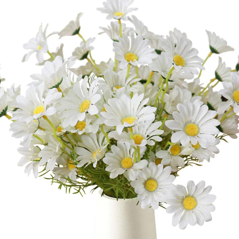 GemJelry Artificial Flowers 8 Bundles 20 White Artificial Daisy Flowers UV Resistant Outdoor Fake Wildflowers with Stems Faux Greenery Shrubs Plants Arrangements for Home Garden Vase Decor - Image 2
