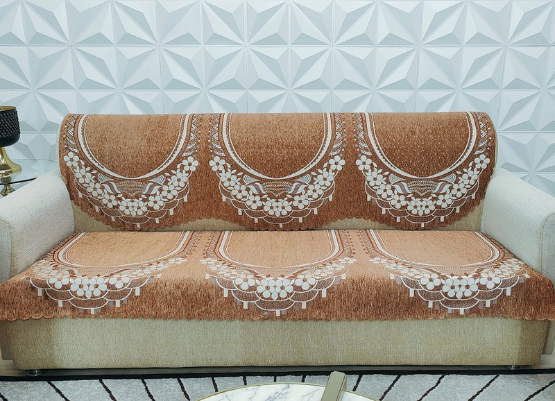 KREEVA Ultrasonic Cut Velvet Chenille Sofa Cover | for 5 Seater (3+1+1) Sofa | (Venue Multicolor_3, 6 Piece Set) | Sofa Slipcovers - Image 3