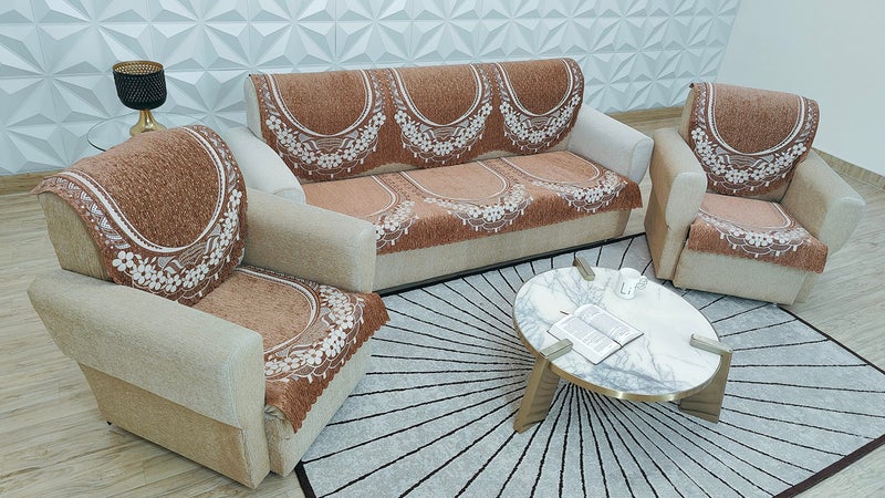 KREEVA Ultrasonic Cut Velvet Chenille Sofa Cover | for 5 Seater (3+1+1) Sofa | (Venue Multicolor_3, 6 Piece Set) | Sofa Slipcovers - Image 5