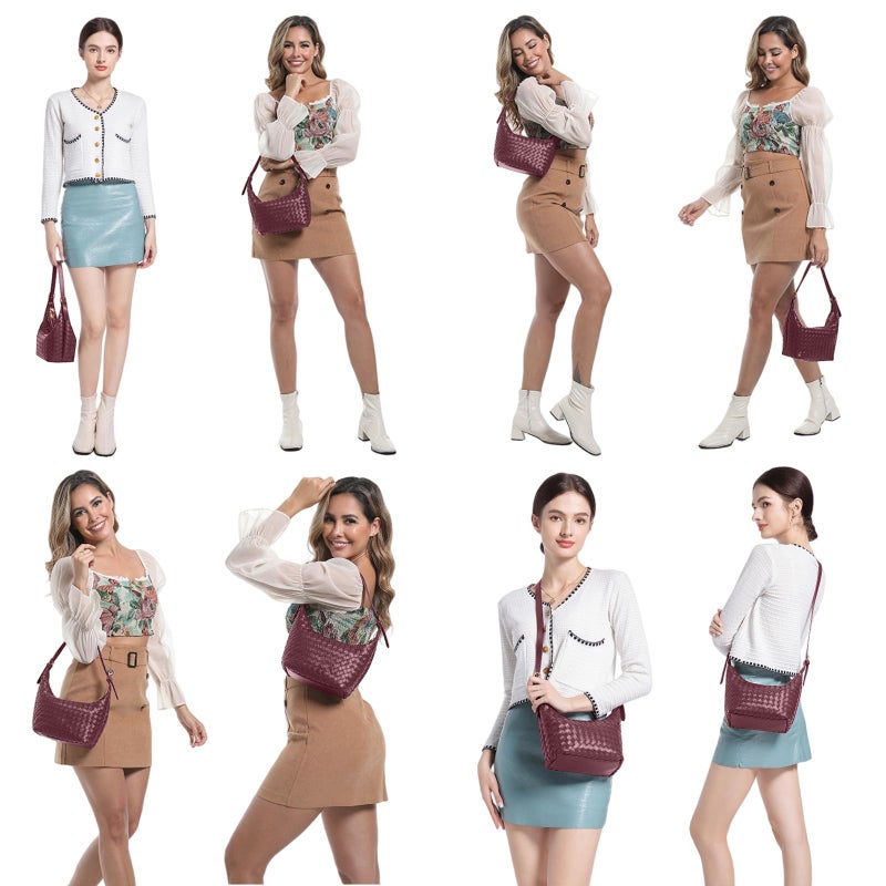 YONGLEE ARTEE Shoulder Bag Handbags Women's Crossbody Woven Clutch Purses for Women Tote Bags Adjust Strap Hobo with Zip Closure (Burgundy) - Image 2