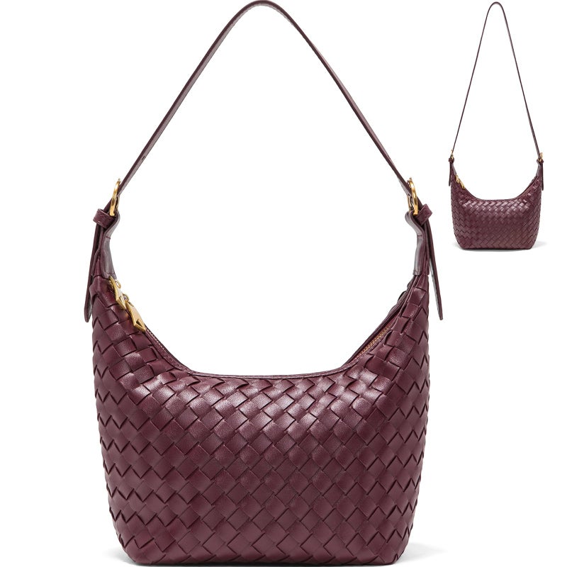 YONGLEE ARTEE Shoulder Bag Handbags Women's Crossbody Woven Clutch Purses for Women Tote Bags Adjust Strap Hobo with Zip Closure (Burgundy) - Image 1