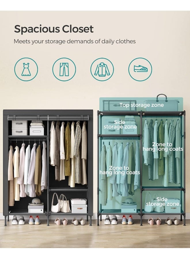 Songmics Wardrobe Closet, 65 Inch Heavy Duty Portable Closet, Freestanding Closet Organizer, Clothes Rack With Cover, 2 Hanging Rails, 3 Shelves,4 Side Pockets,Black 165x45x190 cm - Image 3