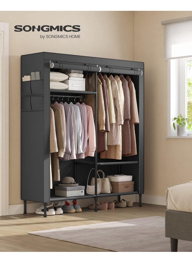 Songmics Wardrobe Closet, 65 Inch Heavy Duty Portable Closet, Freestanding Closet Organizer, Clothes Rack With Cover, 2 Hanging Rails, 3 Shelves,4 Side Pockets,Black 165x45x190 cm - Image 2