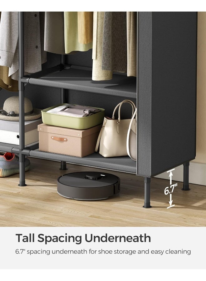 Songmics Wardrobe Closet, 65 Inch Heavy Duty Portable Closet, Freestanding Closet Organizer, Clothes Rack With Cover, 2 Hanging Rails, 3 Shelves,4 Side Pockets,Black 165x45x190 cm - Image 5