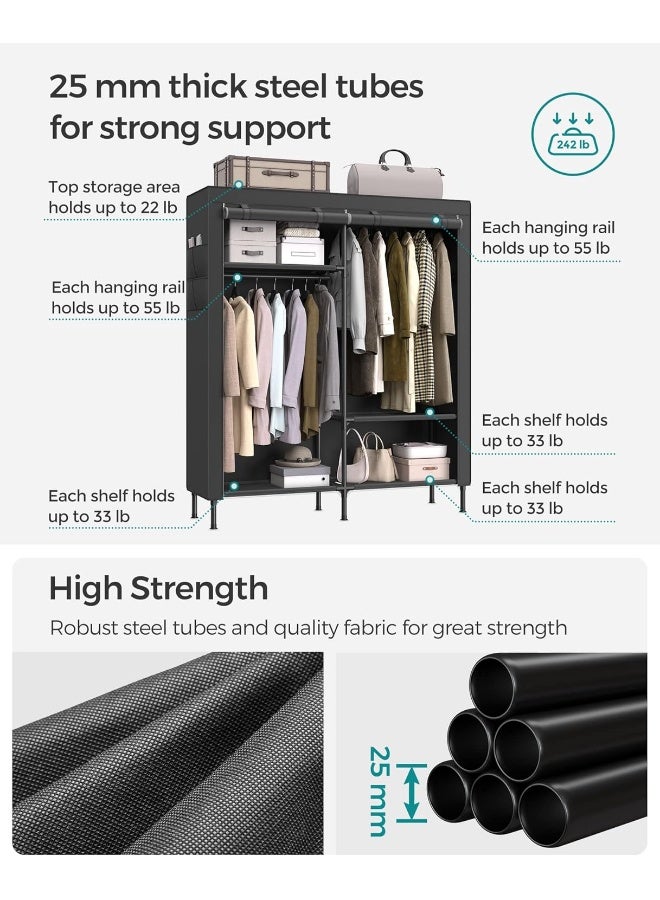 Songmics Wardrobe Closet, 65 Inch Heavy Duty Portable Closet, Freestanding Closet Organizer, Clothes Rack With Cover, 2 Hanging Rails, 3 Shelves,4 Side Pockets,Black 165x45x190 cm - Image 4
