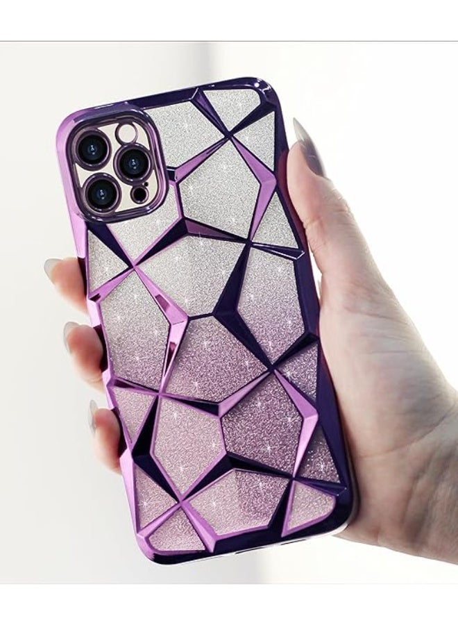 Compatible with iPhone 16 Pro Max 6.7-Inch Case Plating Bling Gradient Glitter Clear Cover Soft TPU Silicone Cute Camera Protection Shockproof Back for Women Girls Case - Purple