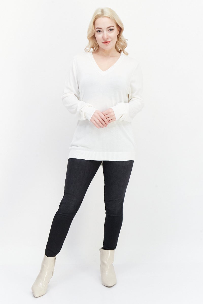 Greg Norman Women V-Neck Long Sleeves Textured Sweater, White - Image 3