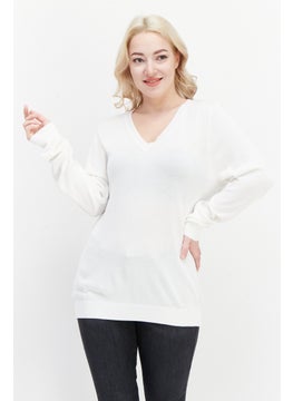 Greg Norman Women V-Neck Long Sleeves Textured Sweater, White  - Image 1