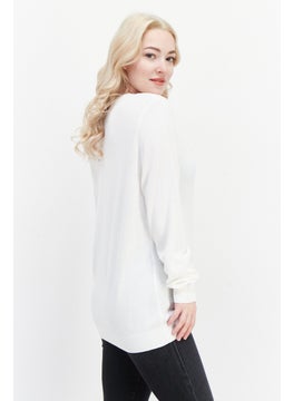 Greg Norman Women V-Neck Long Sleeves Textured Sweater, White  - Image 2