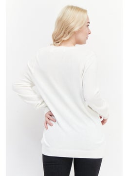 Greg Norman Women V-Neck Long Sleeves Textured Sweater, White  - Image 4