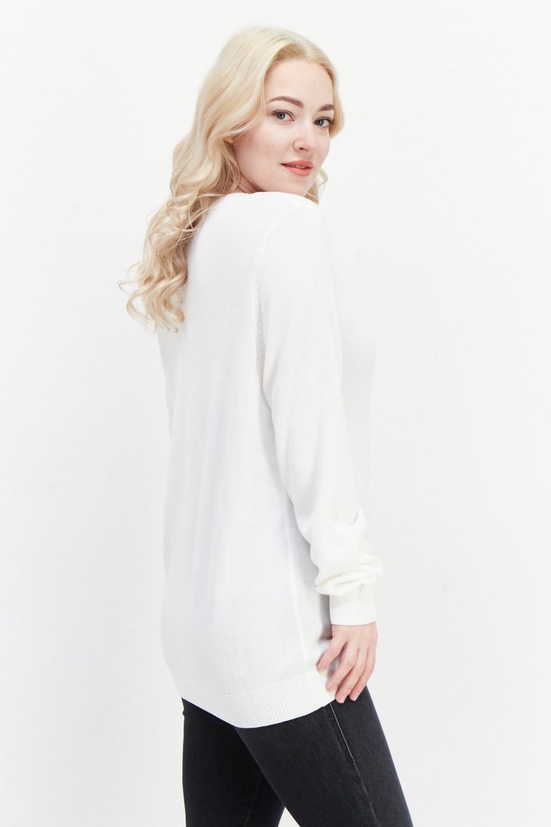 Greg Norman Women V-Neck Long Sleeves Textured Sweater, White - Image 2