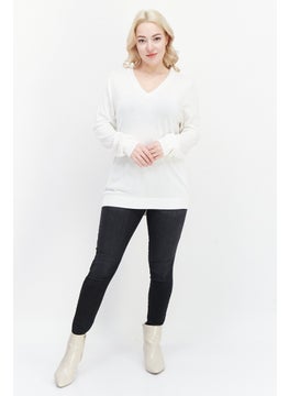 Greg Norman Women V-Neck Long Sleeves Textured Sweater, White  - Image 3