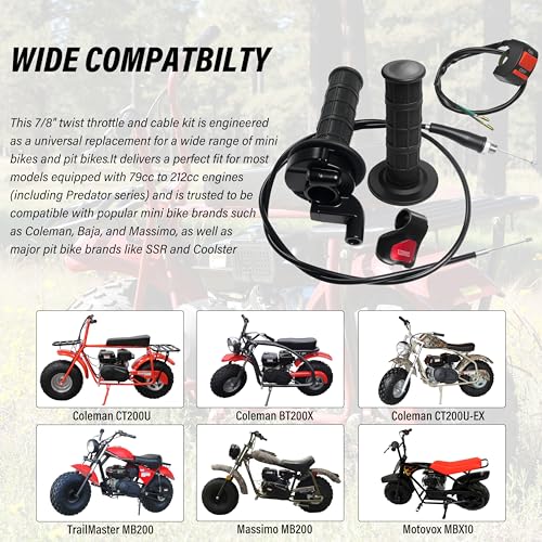 JXPANG Universal Mini Bike Throttle Assembly&Cable Kit | Direct Replacement for Coleman BT200X,CT200U/EX,MB200&Predator 212cc/196cc Engines | Fits Most 7/8" Handlebar Mini Bikes with Cruise Control (Black) - Image 4