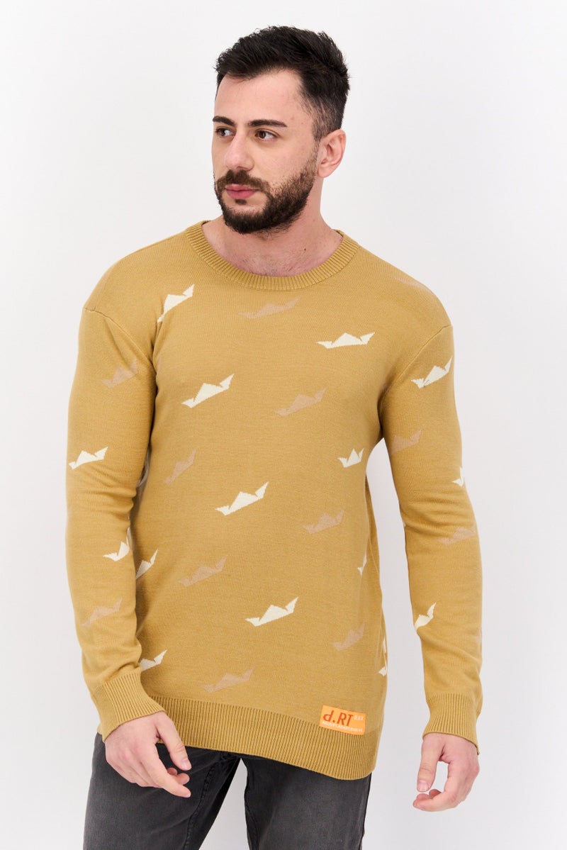 D RT Men Crew Neck Printed Long Sleeves Sweatshirt, Tan - Image 1