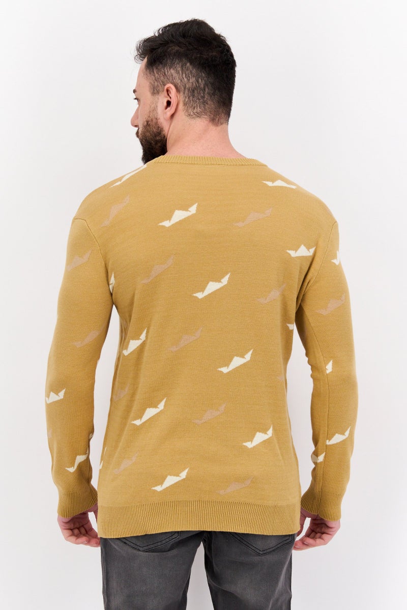 D RT Men Crew Neck Printed Long Sleeves Sweatshirt, Tan - Image 3