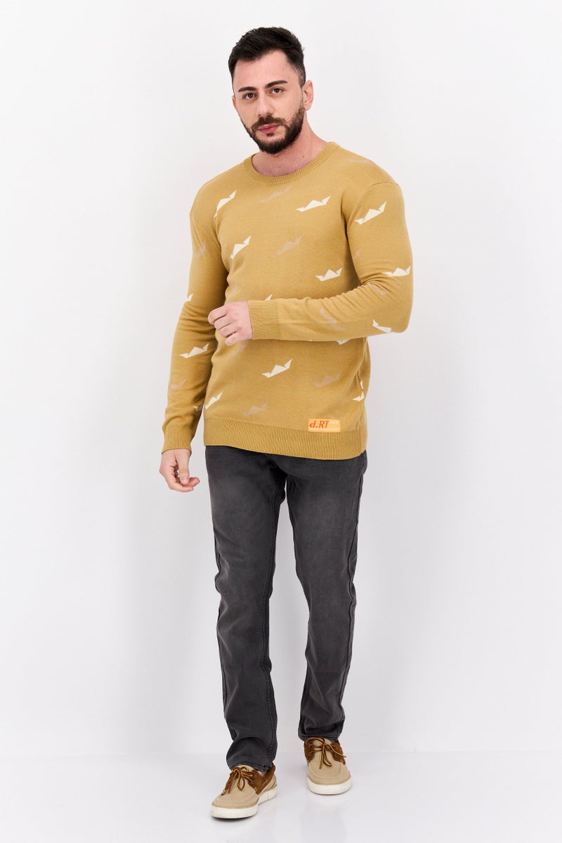 D RT Men Crew Neck Printed Long Sleeves Sweatshirt, Tan - Image 4