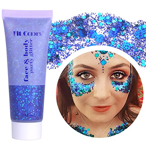Paminify Blue Face Glitter Gel4th of July Accessories Independent Day Body Glitter GelFourth of July Outfits for WomenSparkling Hair Chunky Glitter Music Festival Rave Sequins50ML - Image 1