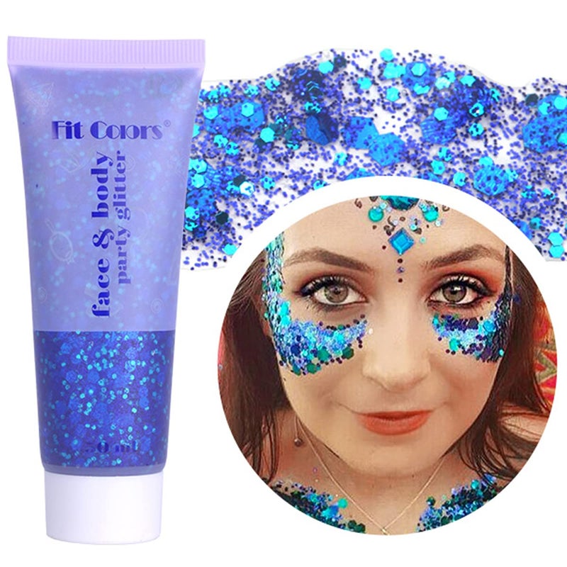 Paminify Blue Face Glitter Gel4th of July Accessories Independent Day Body Glitter GelFourth of July Outfits for WomenSparkling Hair Chunky Glitter Music Festival Rave Sequins50ML - Image 3