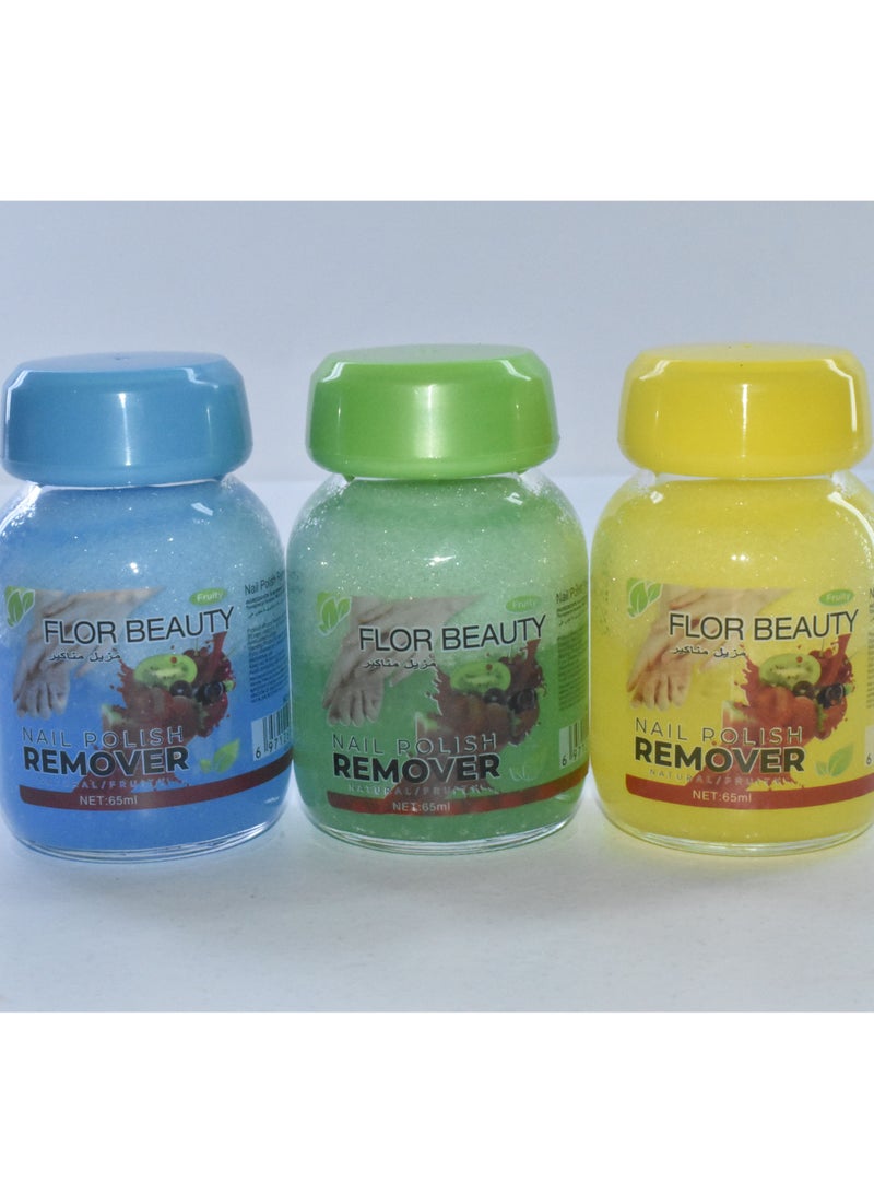 FLOR BEAUTY 3 Pieces Flor beauty Nail Polish Remover Multicolour 65ml